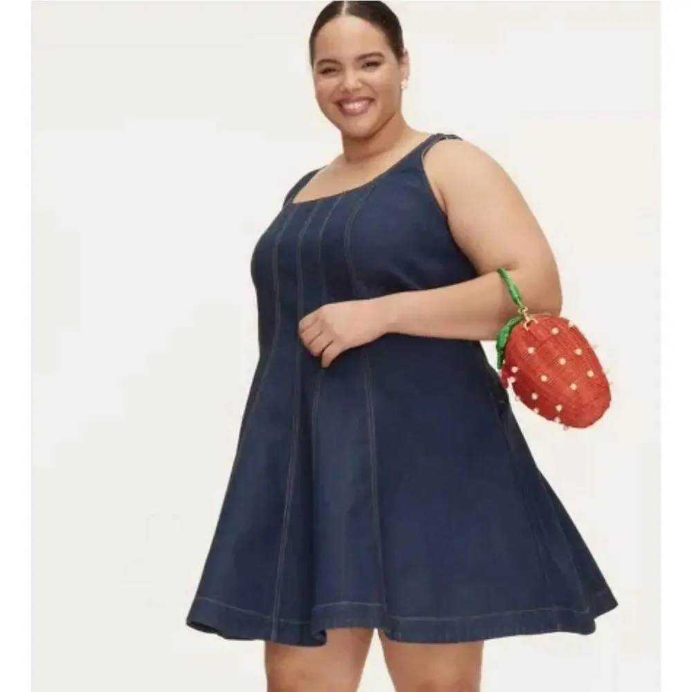New Kate Spade x Target Size 4 Women's Denim Seamed Mini Dress Dark Blue Small S